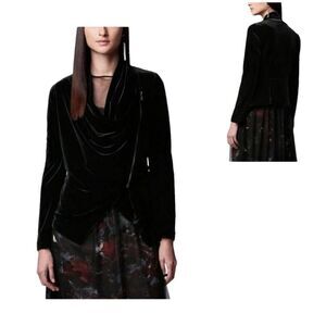 Simply Vera Wang Asymmetrical Velvet Drapey Jacket Coat Black Plus Size XXL